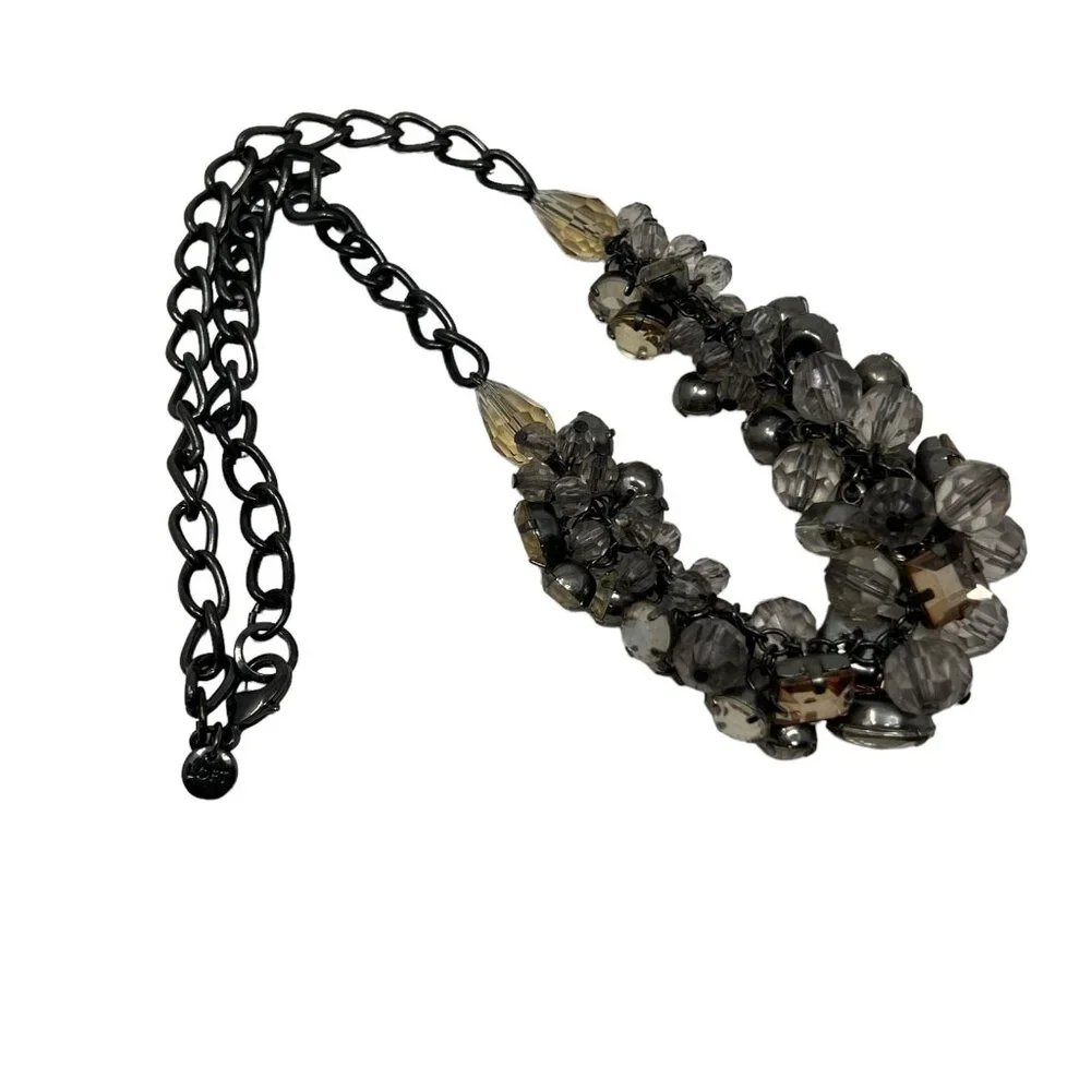 Loft Necklace Gunmetal Chain Purple‎ Clear Lucite Beads Cluster